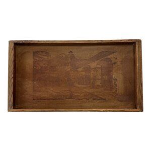Vintage California Redwood Tray – Scenic Etched Design, 1940s–60s Souvenir, 14x7